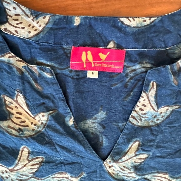 Three Little Birds Blue Tunic with Grey Bird Print size Medium - Picture 3 of 4